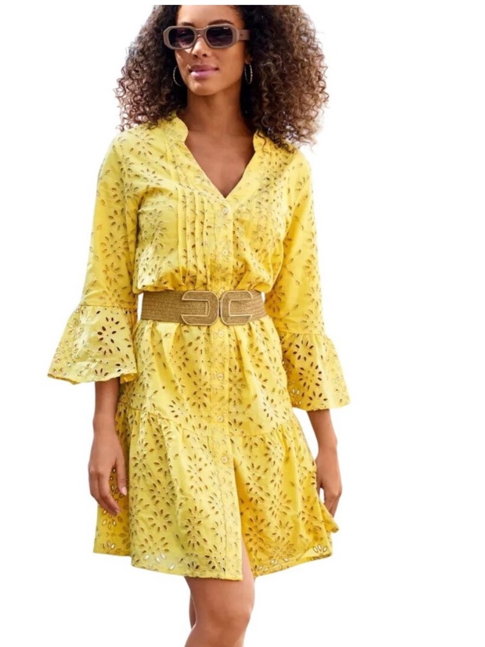 Boston Proper Gold‎ Shimmer Eyelet Fit and Flare Dress Sz Medium